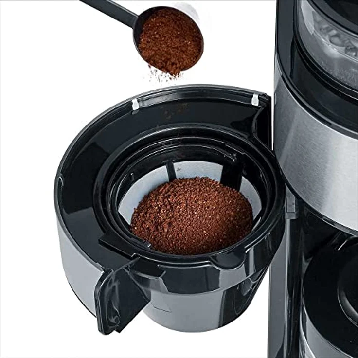 SEVERIN Kaffeeautomat mit integriertem Mahlwerk und Glaskanne, Für Kaffeebohnen und Filterkaffee, Automatische Abschaltung, bis zu 6 Tassen, KA 4811, Edelstahl-Schwarz – Bild 7