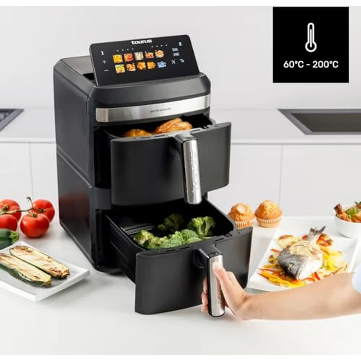 Taurus DUO SLIM AF2602, Heißluftfritteuse mit 13L Kapazität, digitalem Display und Dual-Zone-Technologie – Bild 5