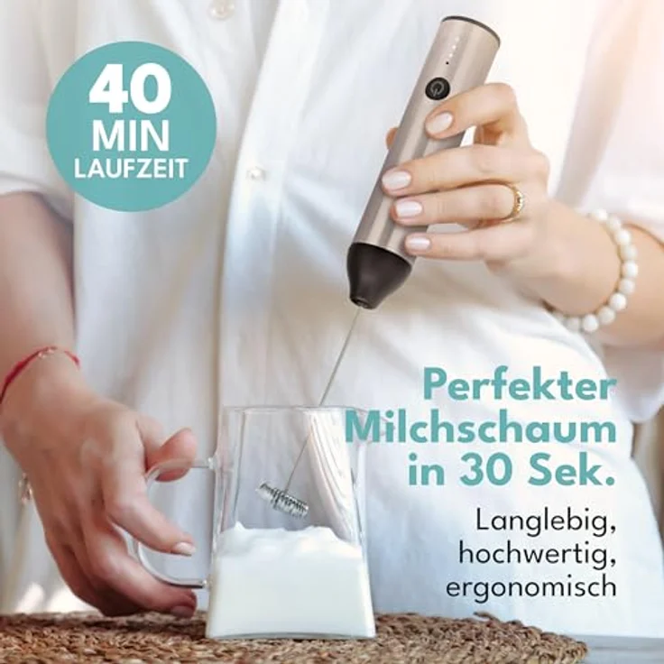 LEBENLANG Milchaufschäumer Stab, elektrisch wiederaufladbar mit USB-Anschluss, 800mAh Akku, inkl. extra Rührbesen und Ladestation, ideal für cremigen Milchschaum und vielseitige Verwendung – Bild 3