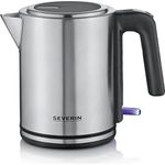SEVERIN Wasserkocher 1L, elektrischer Wasserkocher mit Wasserstandsanzeige, Kalkfilter, XXL-Öffnung, leistungsstark & kompakt, 100% BPA-frei, 2.400 W, silber-schwarz/Edelstahl