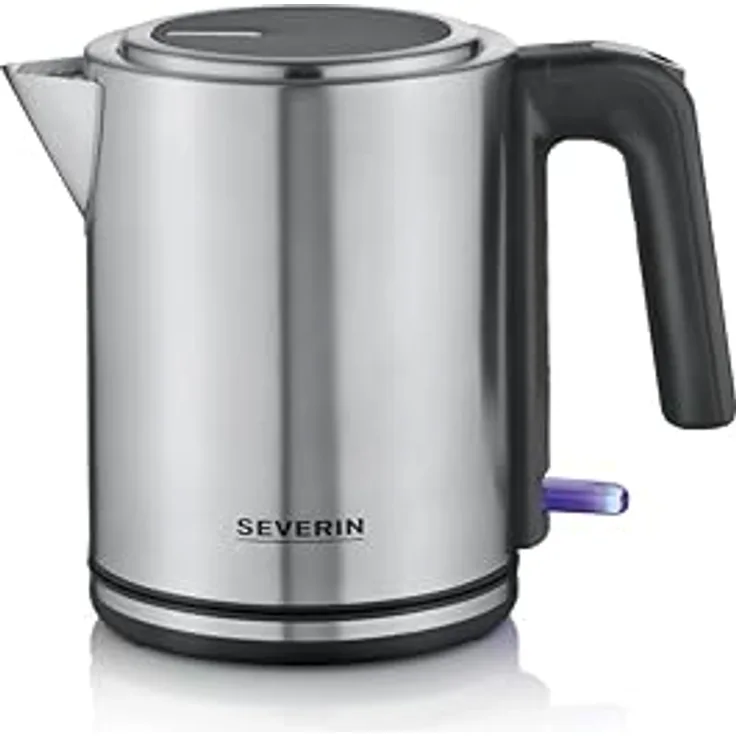 SEVERIN Wasserkocher 1L, elektrischer Wasserkocher mit Wasserstandsanzeige, Kalkfilter, XXL-Öffnung, leistungsstark & kompakt, 100% BPA-frei, 2.400 W, silber-schwarz/Edelstahl