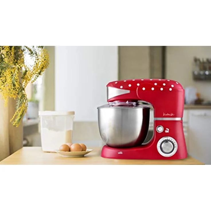 Team Kalorik TKG M 3014 Design-Küchenmaschine mit Edelstahl-Schneebesen, Druckgussrühr- und -knethaken | 6 Geschwindigkeiten, Kunststoff, 5 liters, Rot – Bild 3