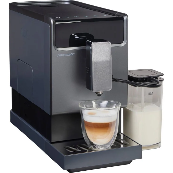 Hanseatic Kaffeevollautomat HACM121470ST, Silber/Schwarz, mit magnetischem abnehmbarem Tassenabsteller und zwei separaten Milchtanks
