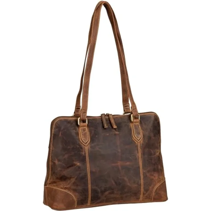 Greenburry Vintage Shopper Tasche, Leder mit Laptopfach, 37 cm, braun