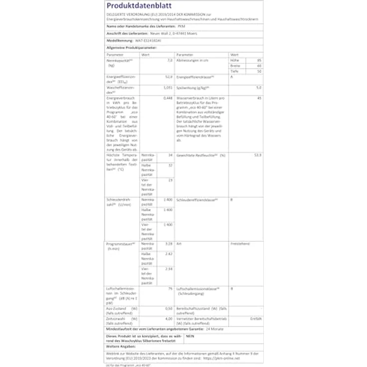 PKM Waschmaschine / 7 Kg/A - beste Effizienz/Inverter Motor / 16 Programme/Eco 40-60/1400 U/Min / 60 cm – Bild 3