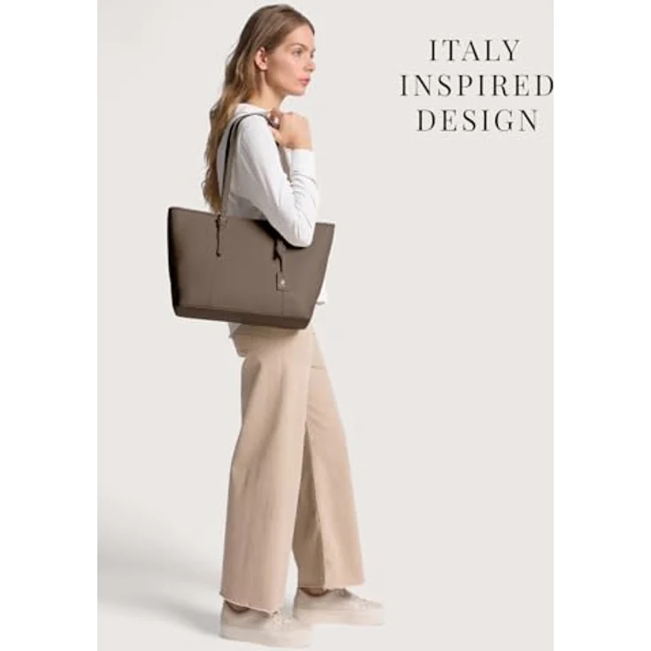 Lazarotti Bologna Leather Shopper Tasche, 100% Leder, grau, 35 cm x 13.5 cm x 28 cm – Bild 5