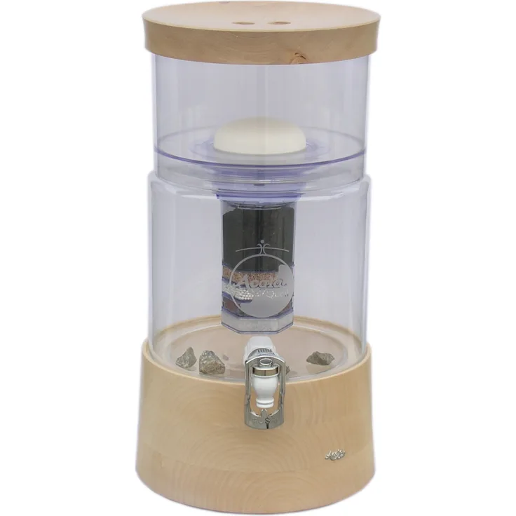 Acala AcalaQuell® Mini Echtholz Ahorn flach mit klarem Kristall Glas, Wasserfilter mit ReNaWa®-Technologie und Blume des Lebens Design