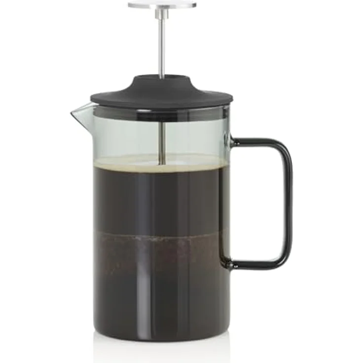 AdHoc French Press Kanne, 0,6l Kaffeekanne aus mundgeblasenem Borosilikatglas mit Edelstahlfilter und SilentSeal-Silikondeckel, grau – Bild 8