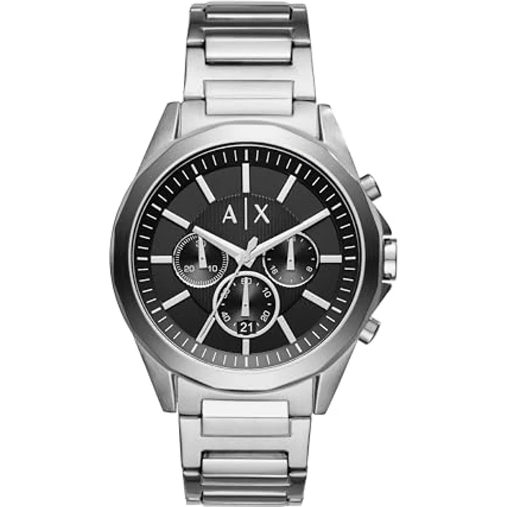 Armani Exchange Silver Tone Chronographenarmbanduhr für Männer, Quarzwerk, 44mm Gehäusegröße, Edelstahlarmband in Silberton und Dunkelgrau, wasserdicht bis 50m – Bild 1