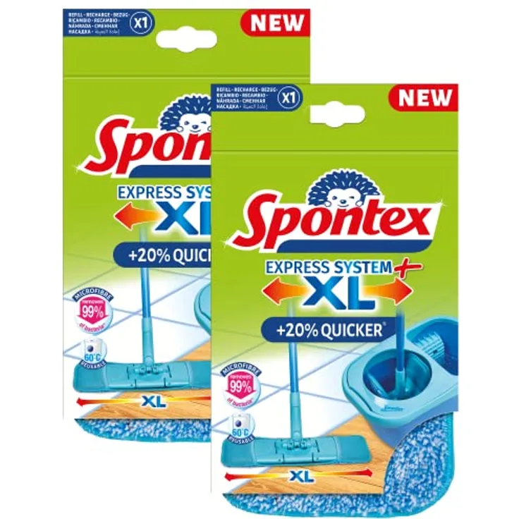 Spontex Express System+ XL Mikrofaser-Ersatzbezüge, für schnelle und komfortable Bodenreinigung, 2er Pack, Blau, 2X Ersatzbezüge Express System+ XL