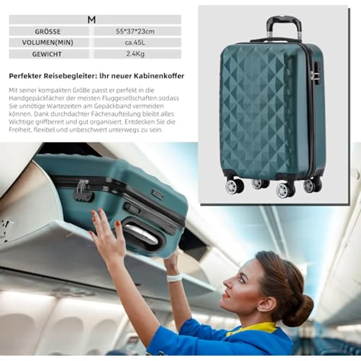 BEIBYE Kofferset Hartschale Trolley mit 4 Zwillingsrollen, integriertes Sicherheits-Zahlenschloss, 3 Größen (M, L, XL) in Dunkelgrün – Bild 3