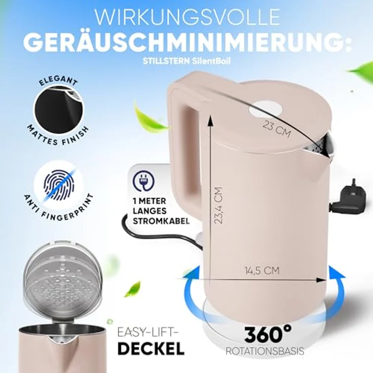 Stillstern Wasserkocher Turbo-Heat "Clarity", 1,7L, 2200W, doppelwandig, Anti-Fingerprint, leise – Bild 5