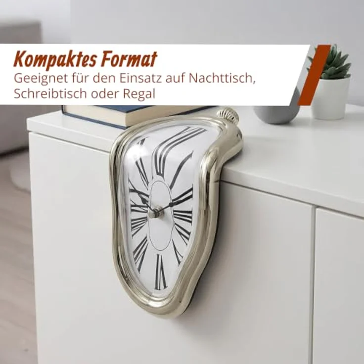 Relaxdays Salvador Dali Tischuhr, silberne Uhr im surrealistischen Design für Tisch- & Regalkanten, batteriebetrieben – Bild 3