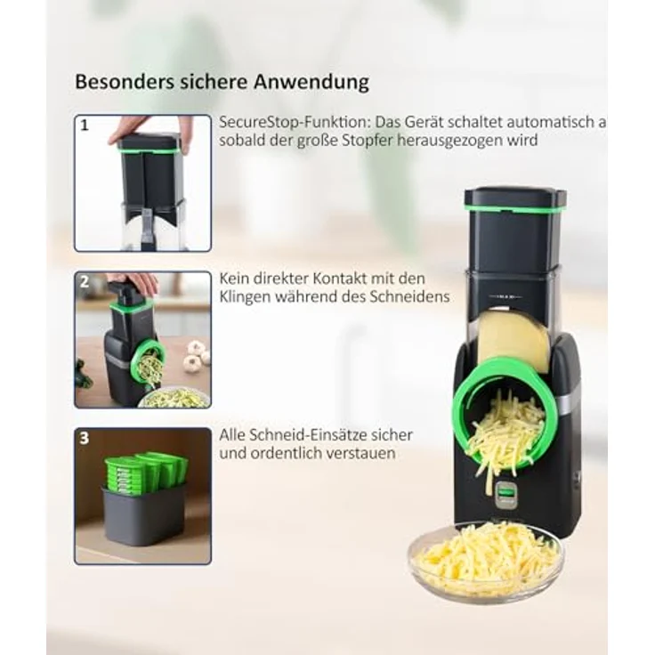 Genius Nicer Dicer Electro, elektrischer Gemüsehobel 25-tlg. mit 6 scharfen Einsätzen, einfache Bedienung, spülmaschinengeeignet, leistungsstark – Bild 3