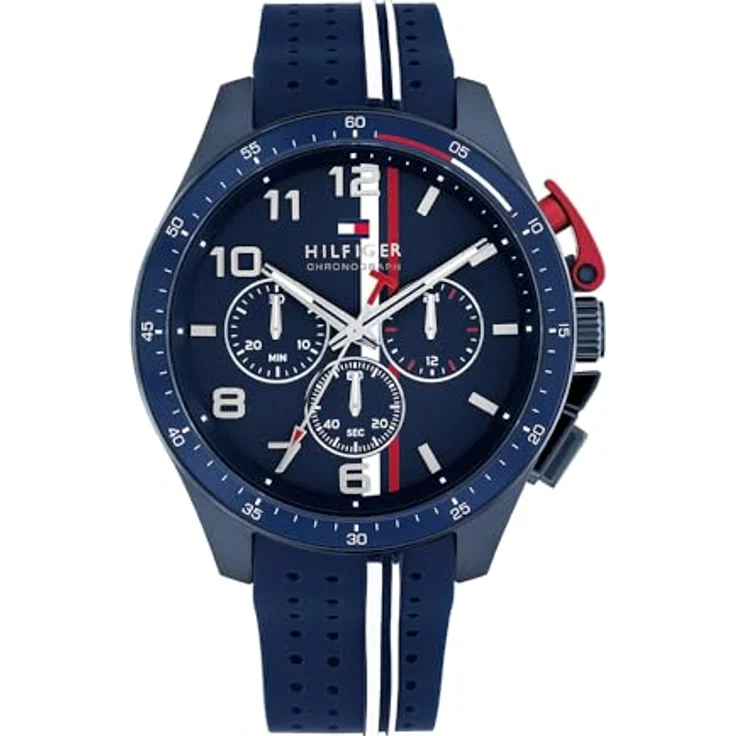 Tommy Hilfiger Chronograph Quarz Uhr für Herren, Marineblau mit Silikonarmband und 5 ATM Wasserdichtigkeit – Bild 1