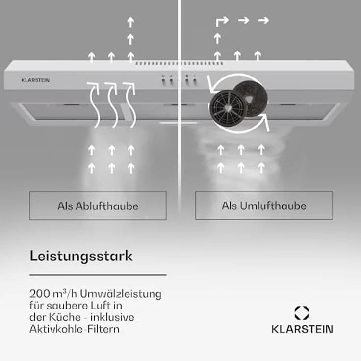 Klarstein Dunstabzugshaube 90cm, Abluft-Dunstabzugshaube mit Aluminium-Filter, leise & effizient, LEDs & Touch Controls – Bild 3