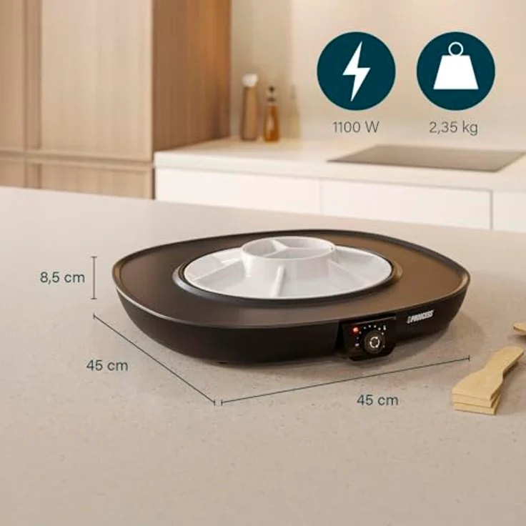 Princess Chef Pirouette Elektro-Plancha mit Drehtablett, 45 x 45 cm Kochfläche, Thermostat bis 220 °C, Antihaft-Beschichtung, leicht zu reinigen, 6 Spatel, abnehmbares Kabel – Bild 2