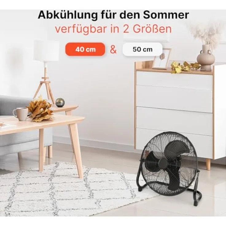 ProfiCare® Windmaschine mit 40 cm Ø | Ventilator verstellbarer Winkel | Bodenventilator 3 Stufen | Ventilator leise aus Metall | Luftkühler | Standlüfter | Raumkühler | PC-VL 3065 WM matt schwarz – Bild 3