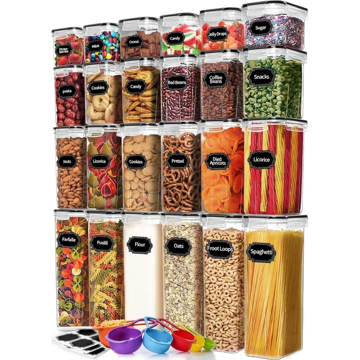 Skroam Vorratsdosen Set of 24, BPA-frei luftdichte Küchenbehälter mit 40 Etiketten, transparent schwarz