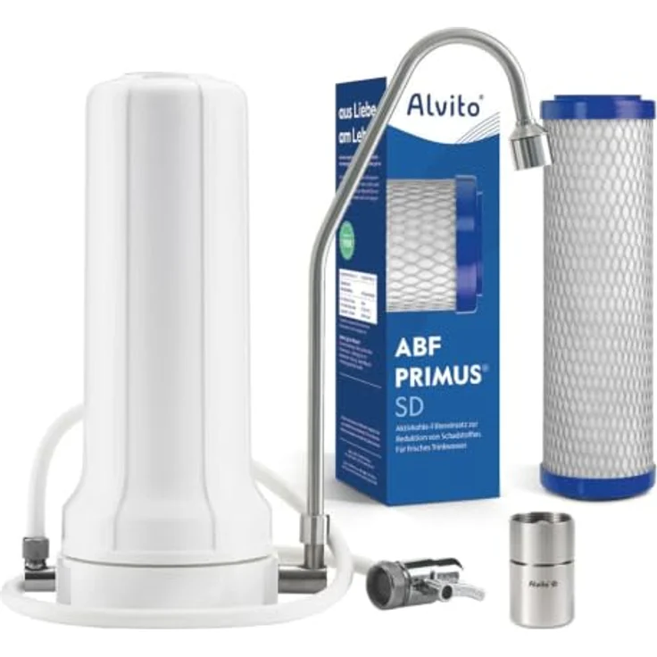 Alvito Auftischfilter PRO Vital, Wasserfilter mit Primus EM Filter und Viva Wirbler, inkl. Lebensblume Button, mobil und einfach installierbar – Bild 1