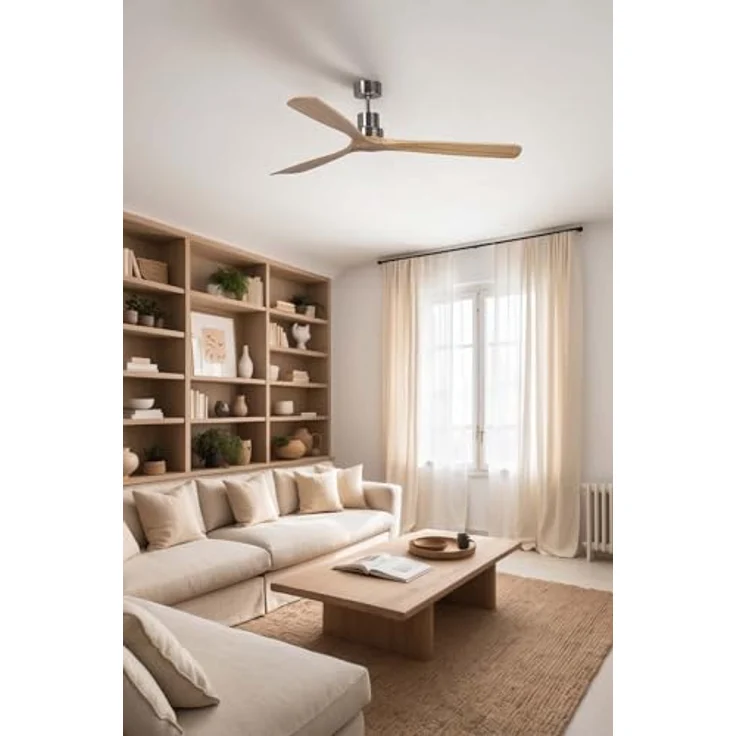 FARO BARCELONA LANTAU-G, Deckenventilator ohne Licht, nickel matt/kiefer, Ø 168 cm, mit Gleichstrommotor und Fernbedienung – Bild 3