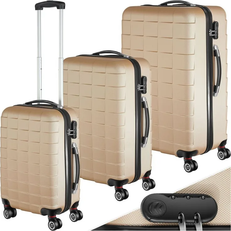 tectake Trolley Hartschalenkoffer-Set, 4 Rollen, erweiterbar, blau