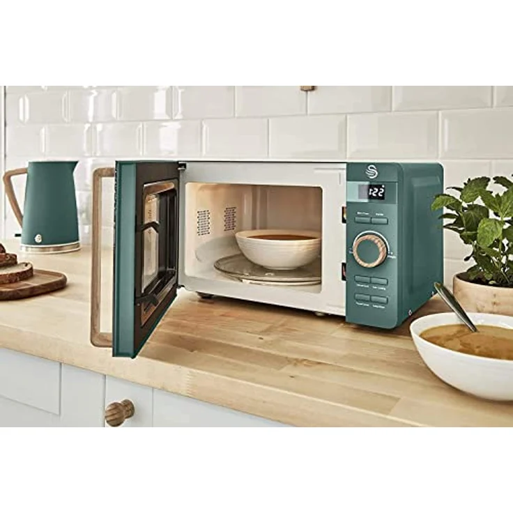 Swan Nordic Digital Mikrowelle 20L, 800W, 6 Betriebsstufen, 30 Minuten Timer, Auftaufunktion, Matt Grün mit Holzgriff – Bild 5