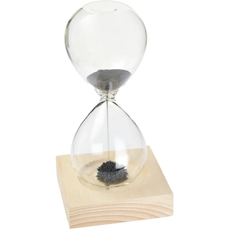 Out of the Blue 79-3289 - Sanduhr mit magnetischem Sand, Höhe ca. 16 cm, Laufzeit 1 Minute, Holzsockel mit Magnet – Bild 2
