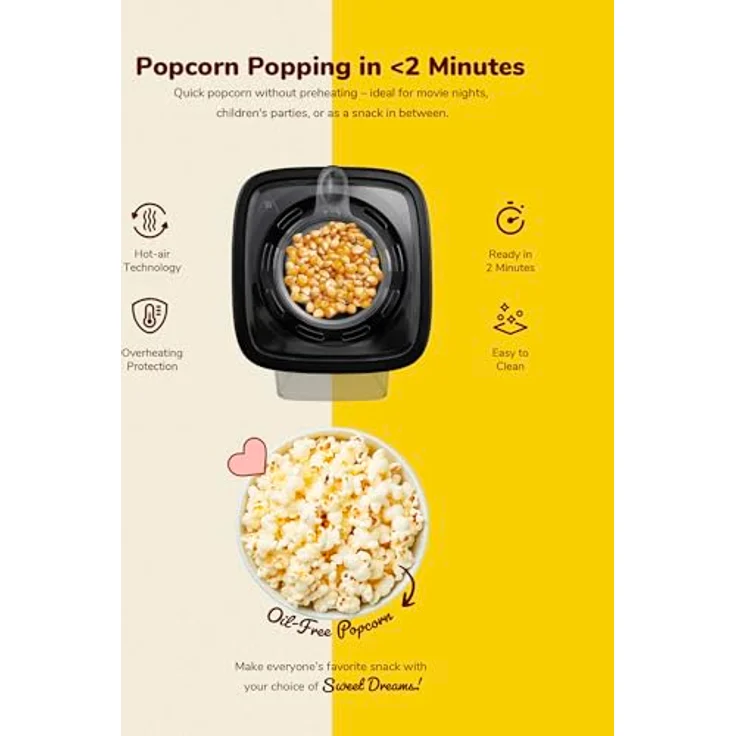 Bestron APC200B, Popcornmaker mit Heißlufttechnologie, Turbo-Popcorn in unter 2 Minuten, inklusive 10x Popcorntüten, Farbe: Blau – Bild 4