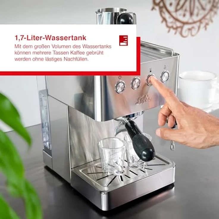 Solis Gran Gusto 58 mm Siebträger Kaffeemaschine, 15 Bar, 1,7 L Wassertank, Edelstahl – Bild 5