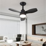 JDONG Deckenventilator mit Beleuchtung und Fernbedienung, Ø62cm, schwarz, leise, 3 Geschwindigkeitsstufen, dimmbar, für Schlafzimmer und Wohnzimmer