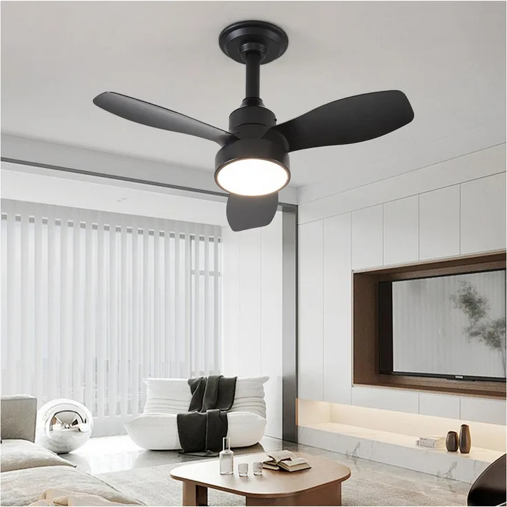 JDONG Deckenventilator mit Beleuchtung und Fernbedienung, Ø62cm, schwarz, leise, 3 Geschwindigkeitsstufen, dimmbar, für Schlafzimmer und Wohnzimmer