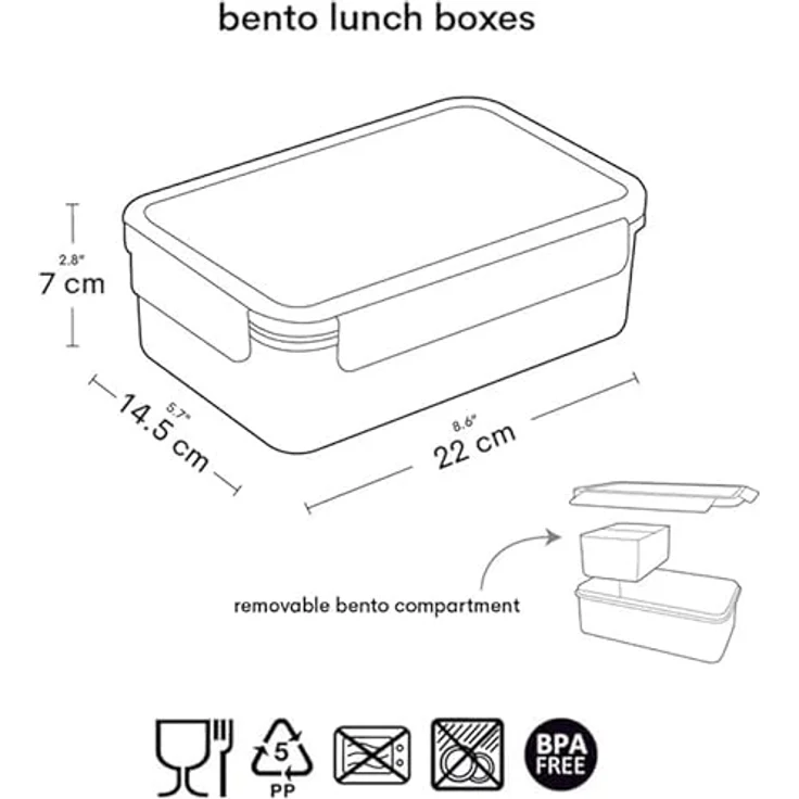 A Little Lovely Company Lunchbox Bento Lunchbox, PP, Farbenfrohes Design, Luftdichter Verschluss, Mit herausnehmbarem Unterteilungsfach – Bild 4