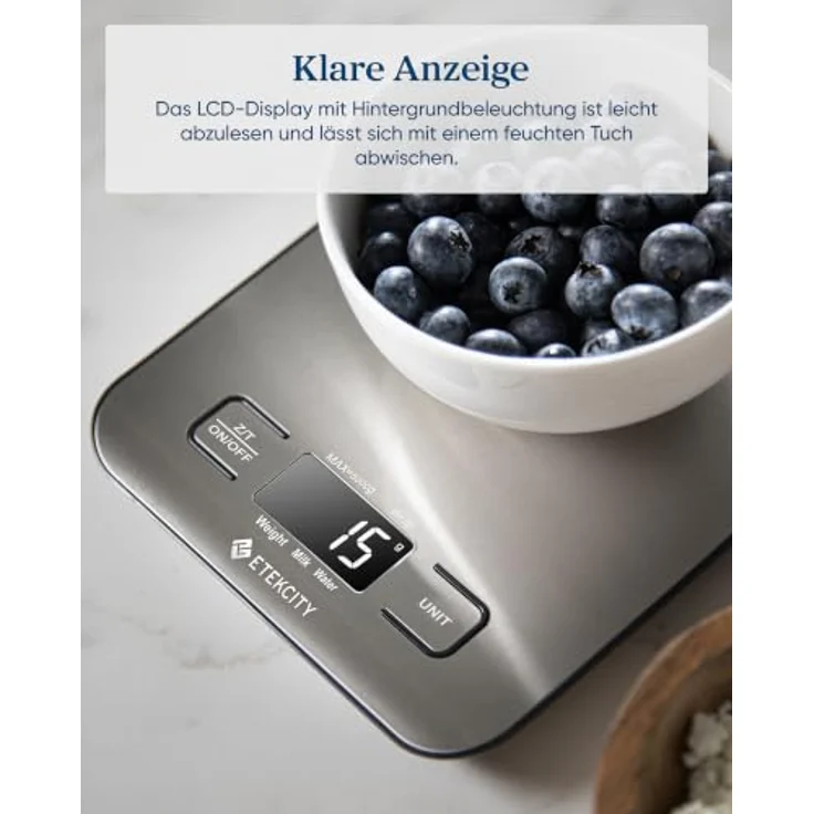 Etekcity Digitale Küchenwaage aus Edelstahl, präzise Messungen für Kaffee, Backen und Brot mit LCD-Display und Tara-Funktion – Bild 3