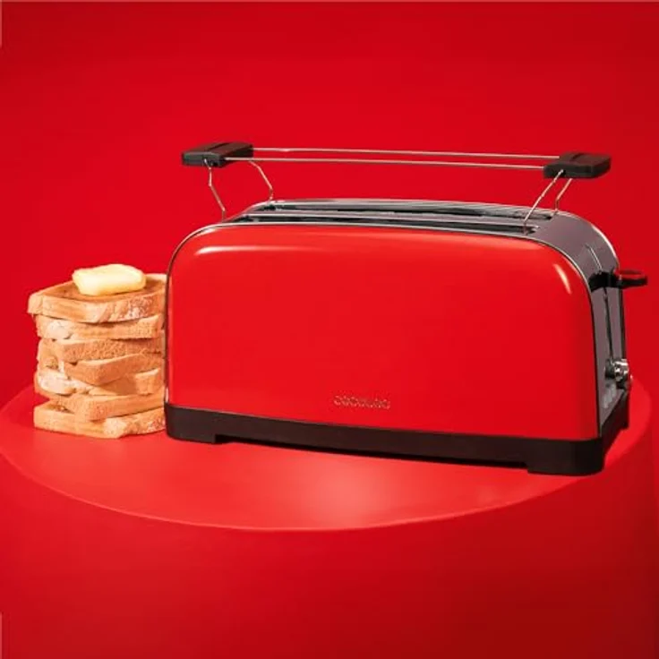 Cecotec Toastin' Time 1500, Vertikaler Toaster mit 2 langen Schlitzen, 1500 W, 4 Brotscheiben, Edelstahl Rot, Brötchenaufsatz, 3,8 cm breiter Schlitz, 7 Bräunungsstufen – Bild 4