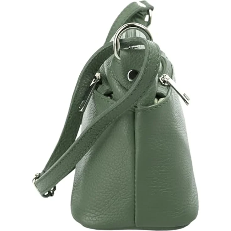 Cluty Umhängetasche, echt Leder, Made in Italy, 15 cm x 27 cm, klassisches Design, mit Reißverschlussfächern – Bild 5