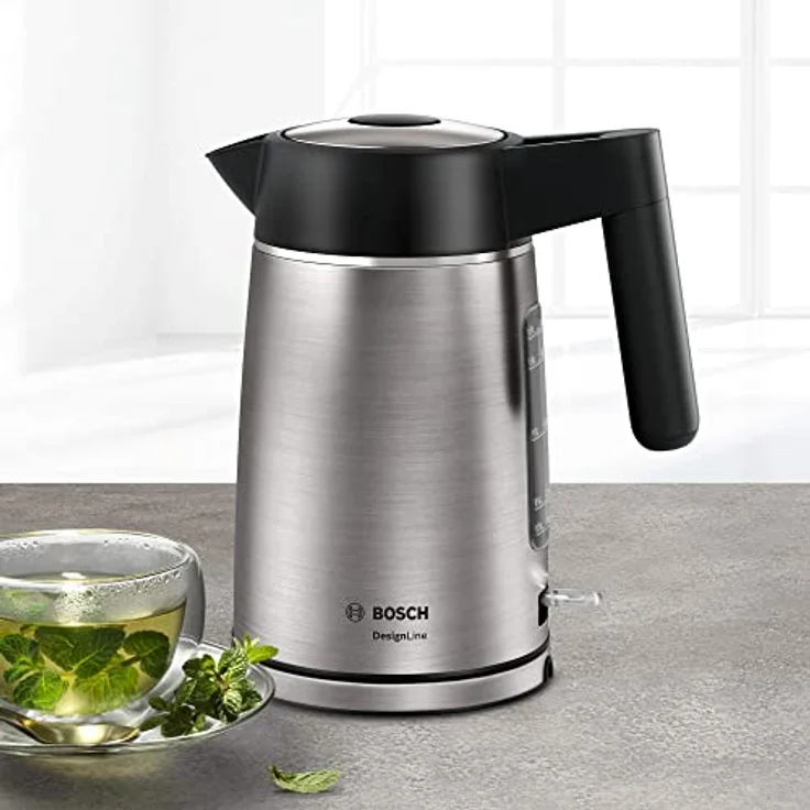 Bosch TWK5P480 DesignLine kabelloser Wasserkocher, Ausgießen ohne Spritzer, Tassenanzeige, extra große Wasserstandsanzeige, Überhitzungsschutz, 1,7 L, 2400 W, Edelstahl – Bild 3