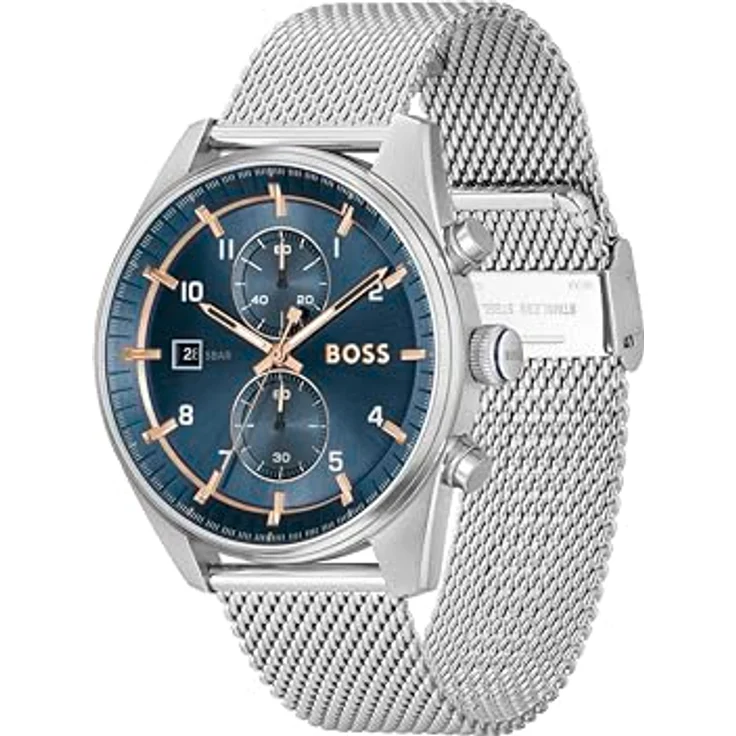 HB Chronograph Quarz Uhr für Herren Kollektion SKYTRAVELLER mit Edelstahlarmband - Blaues Zifferblatt – Bild 2