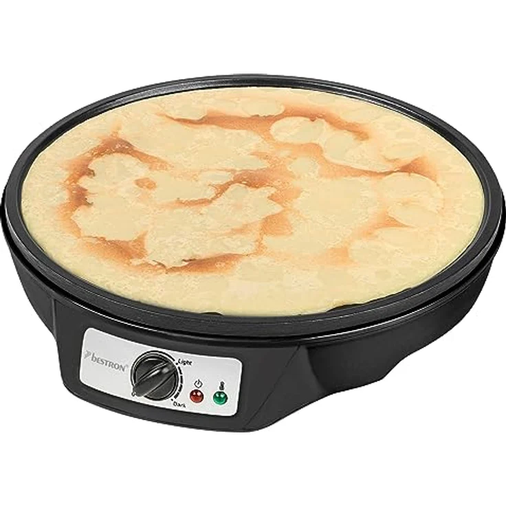 Bestron Crêpes Maker im Retro Design, für Crepes mit Ø 30 cm, inkl. Teigverteiler & Crêpes-Wender, mit Antihaftbeschichtung, 1000 Watt, Farbe: Schwarz – Bild 1