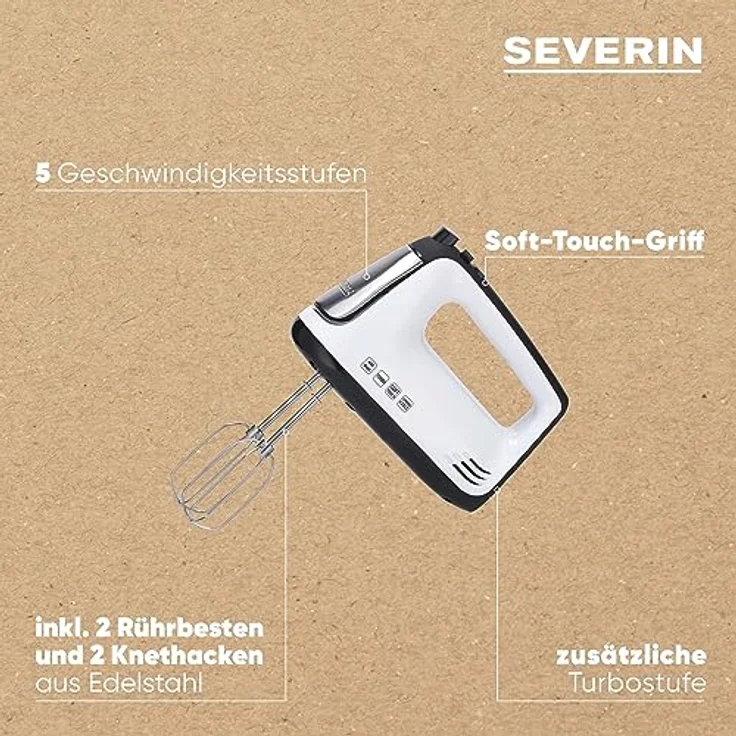 SEVERIN Handmixer mit Spiralkabel, ca. 400 W, HM 3830, Weiß-Schwarz – Bild 4