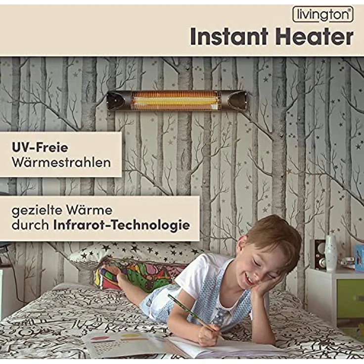 LIVINGTON Instant Heater – Infrarotheizung für schnelle Wärme ohne Energieverlust – Heizstrahler mit Timer & Fernbedienung – auch als Terrassenheizstrahler im Außenbereich – Bild 2