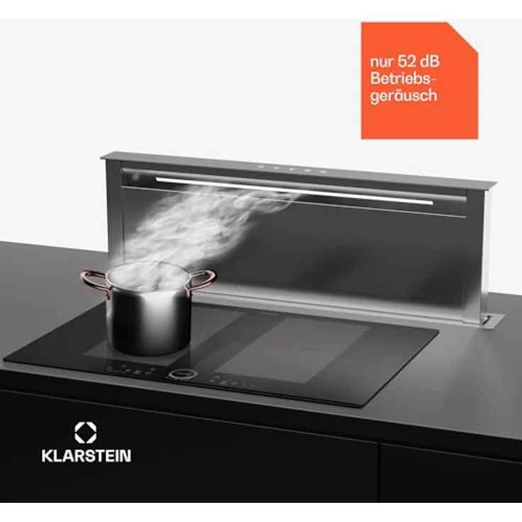 Klarstein Royal Flush Eco 90, Versenkbare Downdraft-Dunstabzugshaube mit 576m³/h Luftstrom, LED-Beleuchtung & Touch-Bedienfeld, Edelstahl – Bild 5
