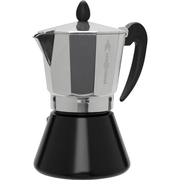 Brunner McMoka 6 Espressokocher, Induktionskaffeemaschine aus Aluminium mit Stahlboden, Schwarz, Silber für 6 Personen