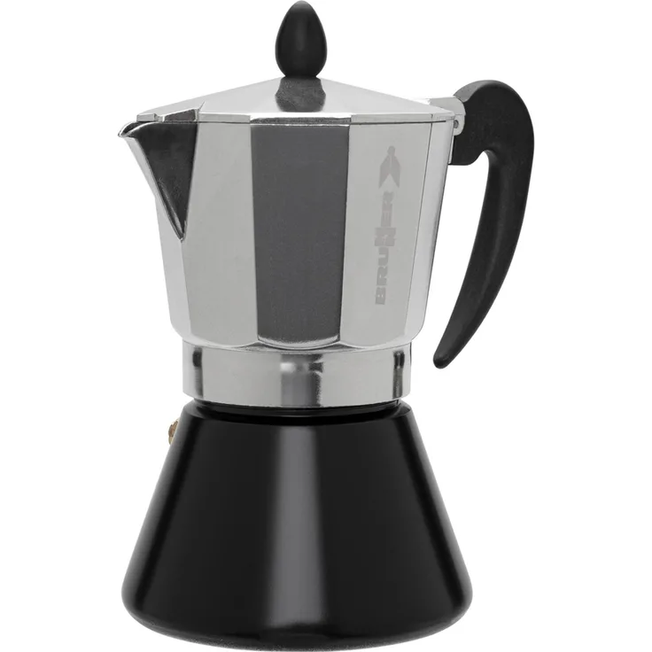 Brunner McMoka 6 Espressokocher, Induktionskaffeemaschine aus Aluminium mit Stahlboden, Schwarz, Silber für 6 Personen