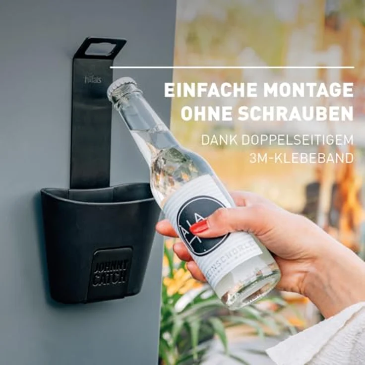höfats Johnny Catch Cup SCHWARZ, Edelstahl Flaschenöffner mit Auffangbehälter für bis zu 60 Kronkorken, schraubenlose Montage – Bild 5