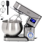 CAMRY CR 4223 Knetmaschine mit LCD-Anzeige, 2000 W, 5L Planetarische Küchenmaschine mit 6 Geschwindigkeiten, Rührmaschine mit Edelstahlschüssel, silber