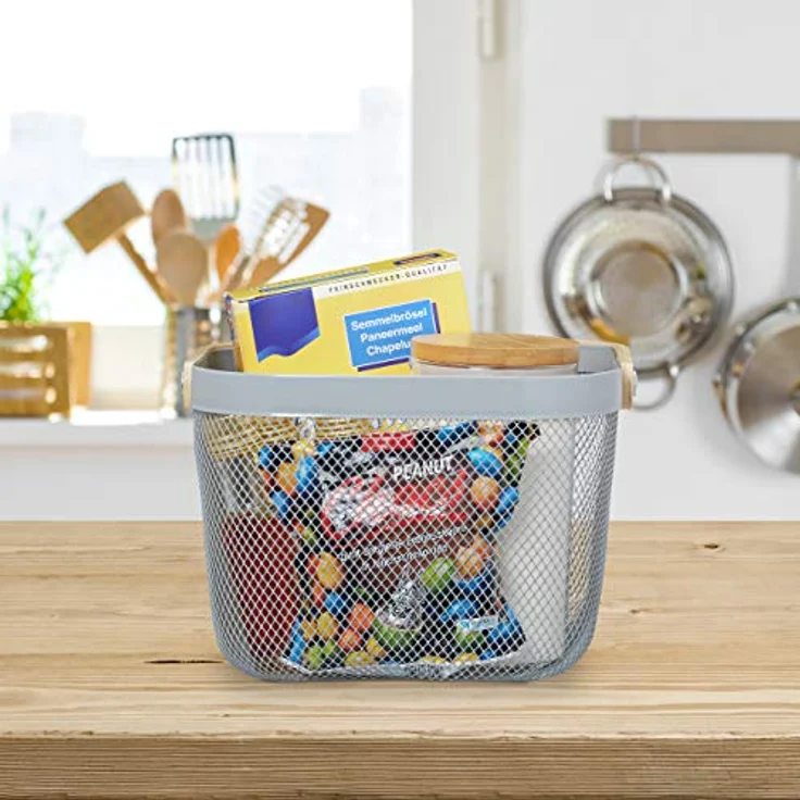 Relaxdays Aufbewahrungskorb, mit Henkel, Grau, 17,5x26x24,5 cm, Metallkorb für Kleidung, Deko und Kosmetik – Bild 2
