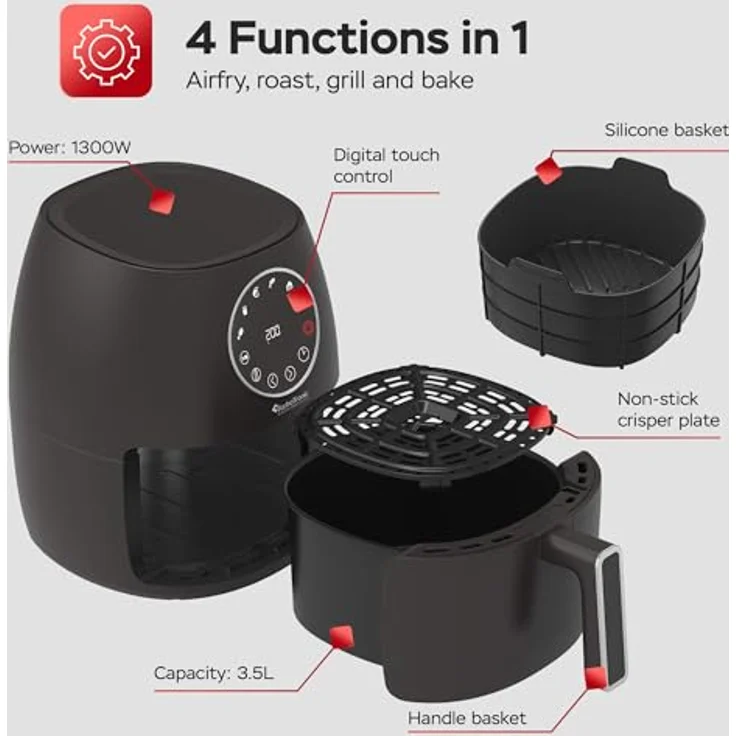 TurboTronic by Z-Line Heißluftfritteuse 3,5L NEU mit Silikoneinlage Airfyer Power 1300W, 6 Programme 75 - 200°C, Easy Air Fryer Braten Rösten, Silber – Bild 5