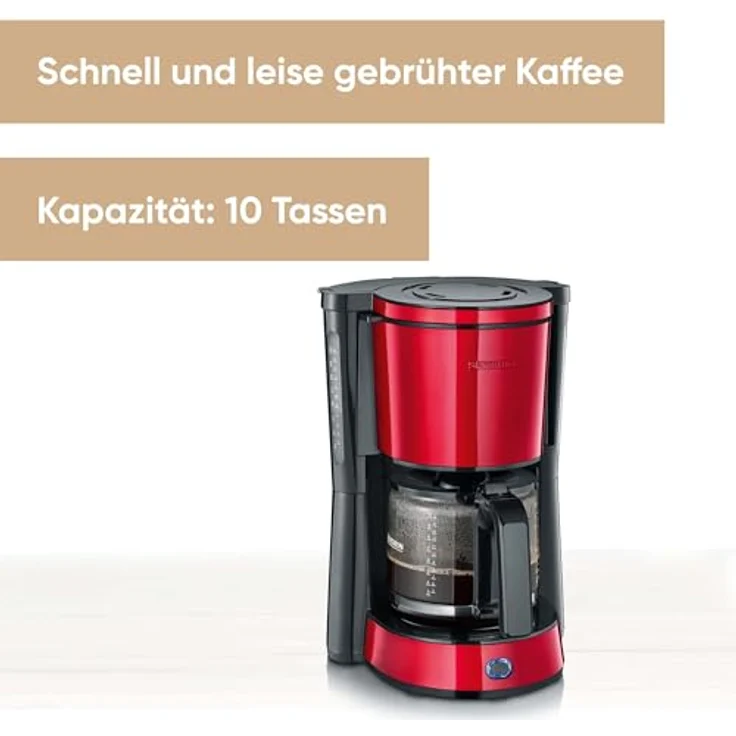 SEVERIN KA 4817 Type Kaffeemaschine (Für gemahlenen Filterkaffee, 10 Tassen, Inkl. Glaskanne) rot lackierter edelstahl – Bild 2