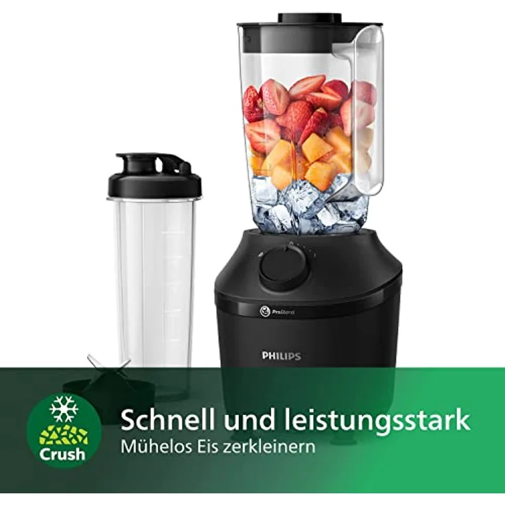 Philips HR2041-41 Standmixer, 450W, 1 Geschwindigkeit, Puls-Funktion, Motor-Thermo-Protection-Sensor, Saugfüße, 1,9L Behälter, inkl. Trinkflasche, schwarz – Bild 5